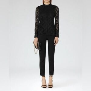 REISS Alexa Plissé Lace Top, Size 4
